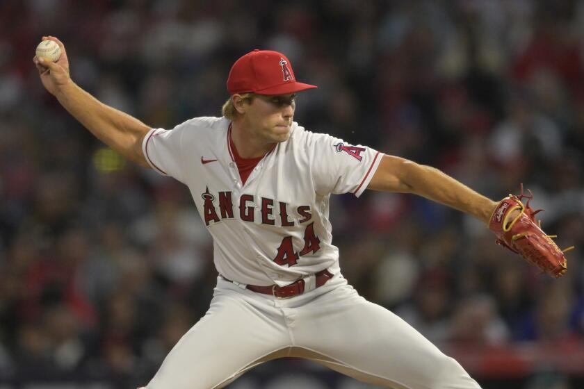 ANAHEIM, CALIFORNIA - JUNE 9: Ben Joyce #44 of the Los Angeles Angels pitches in the game.