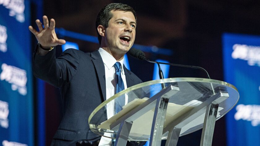 Democratic presidential candidate and South Bend, Ind. Mayor Pete Buttigieg speaks at the 2019 Essence Festival on Sunday in New Orleans.
