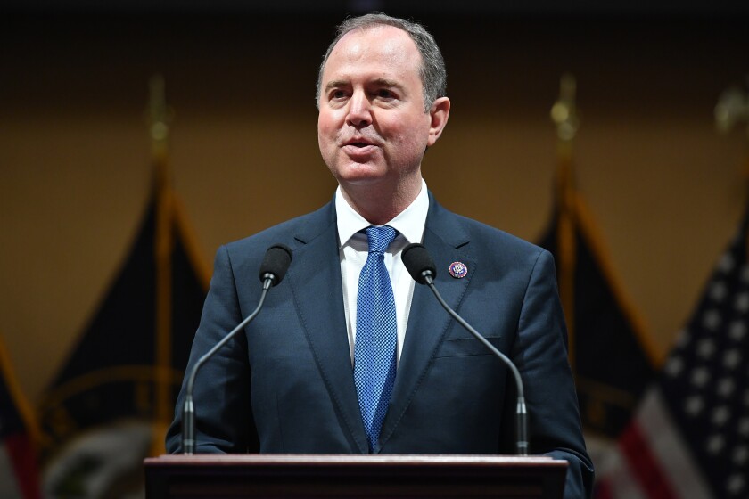 Rep. Adam Schiff, D-Calif., speaks as members of Congress share recollections of the Jan. 6, 2021, assault on the U.S. Capitol on the one year anniversary of the attack Thursday, Jan. 6, 2022. (Mandel Ngan/Pool via AP)