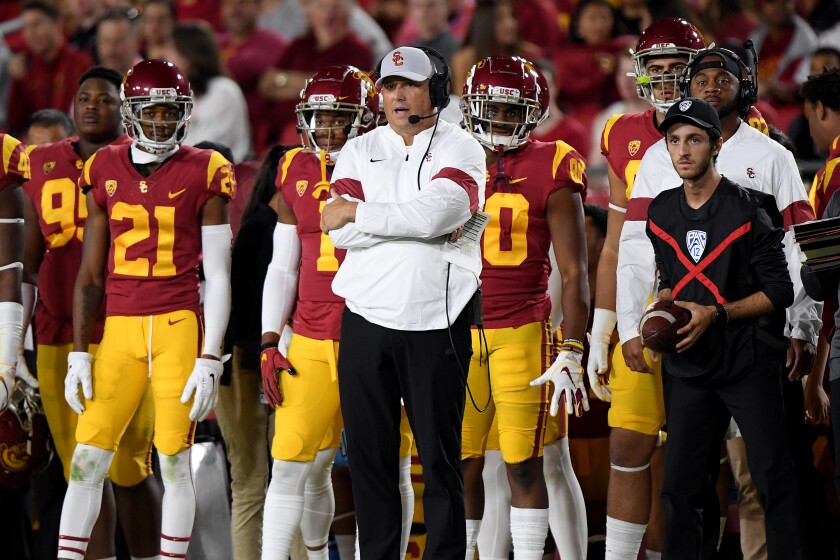 Clay Helton Remains Usc S Football Coach For Now Los Angeles Times