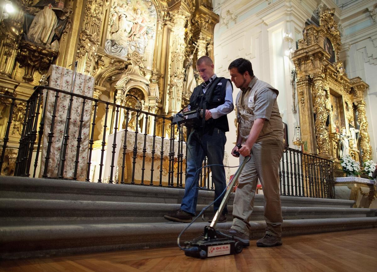 Researchers scan for the remains of Spanish writer Miguel de Cervantes at the Convent of the Barefoot Trinitarians in Madrid.
