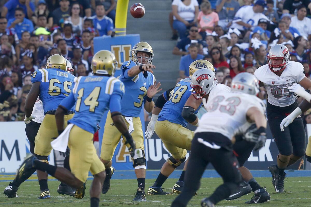 UCLA quarterback Josh Rosen throws downfield against UNLV on Sept. 10 at the Rose Bowl.
