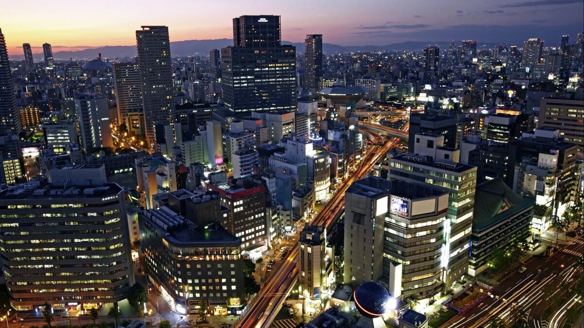 The skyline of Osaka, Japan.