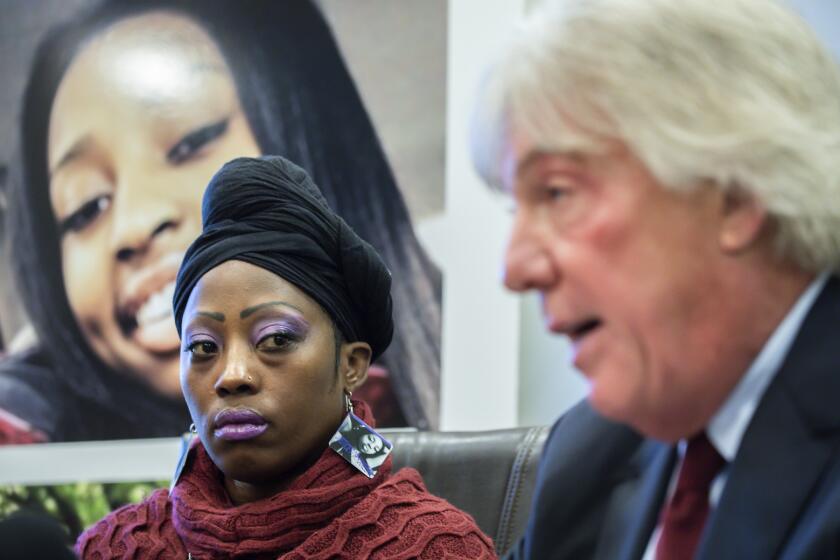 FILE - Attorney Geoffrey Fieger, right, speaks during a press conference as Tereasa Martin, left, mother of Kenneka Jenkins, looks on, Dec. 18, 2018, in Chicago. Fieger represents the family of Jenkins, who was found dead in 2017 in a freezer at a suburban hotel where she had attended a party. Martin reached a settlement in her lawsuit against the hotel and others in August 2023, Cook County court records show, but it has not been entered on the court docket because attorneys for Jenkins’ mother have asked that the terms be sealed from the public. A judge denied that request Tuesday, Oct. 3, 2023, but asked the mother’s attorney to resubmit the request. (Zbigniew Bzdak/Chicago Tribune via AP, File)