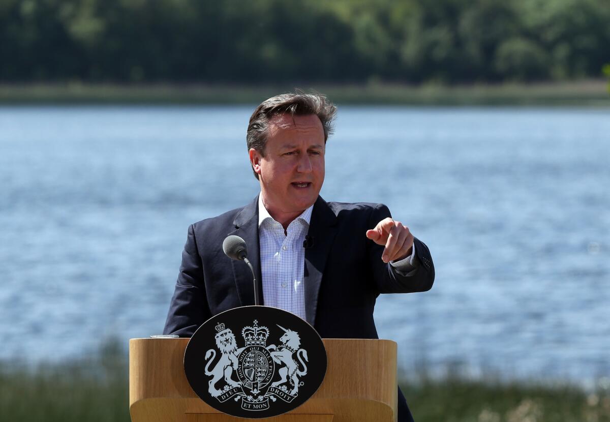 British Prime Minister David Cameron at a news conference Tuesday at the conclusion of the G-8 summit in the Lough Erne resort near Enniskillen, Northern Ireland.