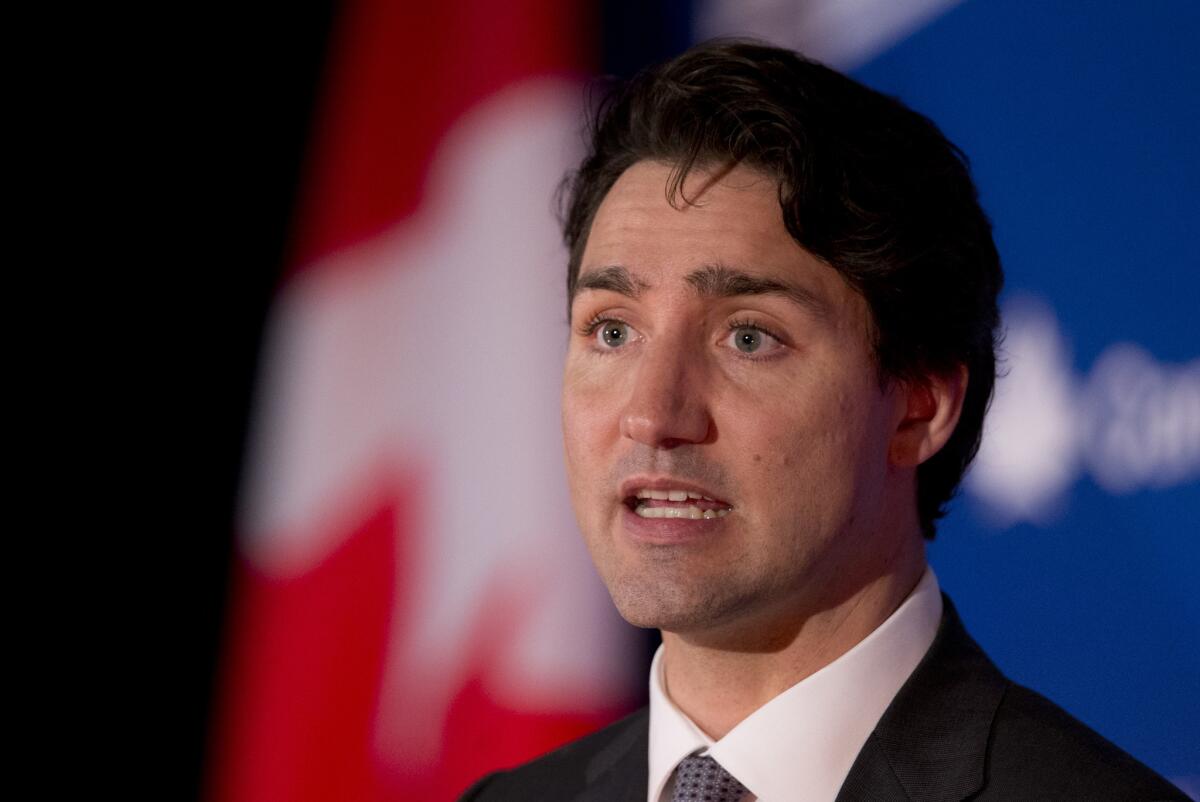 Canadian Prime Minister Justin Trudeau speaks at the Canada 2020 and the Center for American Progress luncheon gathering in Washington on March 11, 2016.