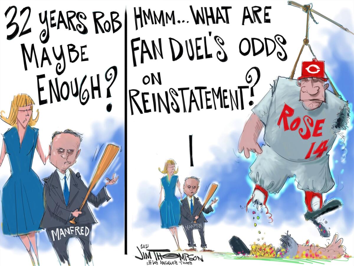 Rob Manfred cartoon using Pete Rose as a piñata.