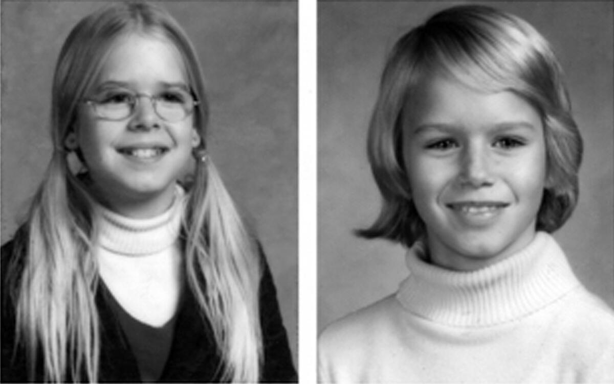 This file handout image provided by the Montgomery County, Md., Police Department shows photos from the original missing person/suspicious circumstances bulletin for the 1975 disappearance of two sisters in Maryland, Sheila Lyon and Katherine Lyon, who never returned home from a shopping mall.
