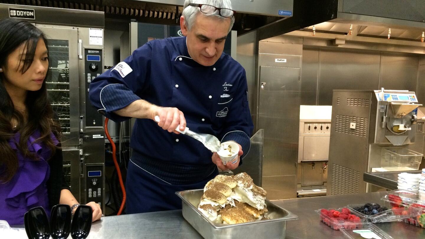 Luciano Ferrari serves tiramisu gelato