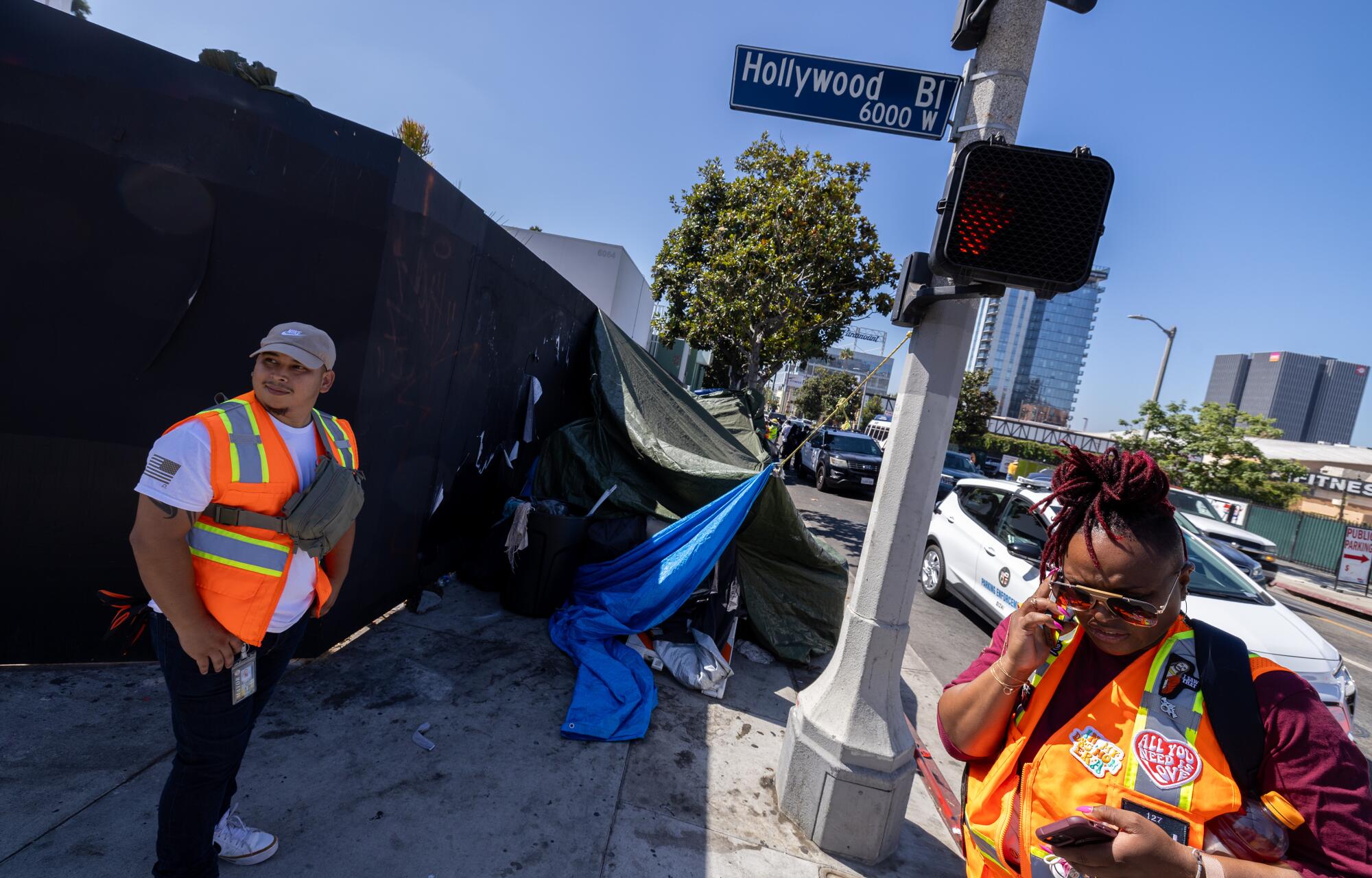 Inside Safe program senior director Annetta Wells during a clean up of homeless encampments along Hollywood Blvd. 