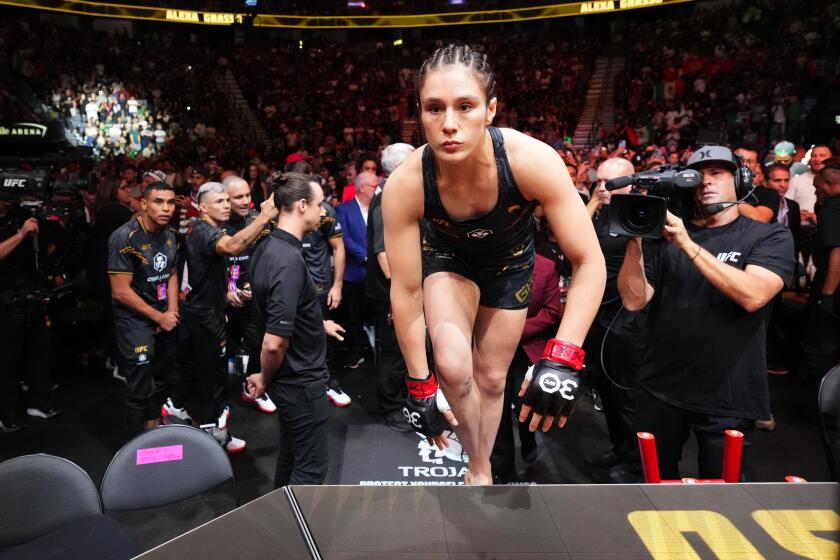 LAS VEGAS, NEVADA - SEPTEMBER 16: Alexa Grasso of Mexico prepares to face Valentina Shevchenko of Kyrgyzstan in the UFC flyweight championship fight during the Noche UFC event at T-Mobile Arena on September 16, 2023 in Las Vegas, Nevada. (Photo by Chris Unger/Zuffa LLC via Getty Images)