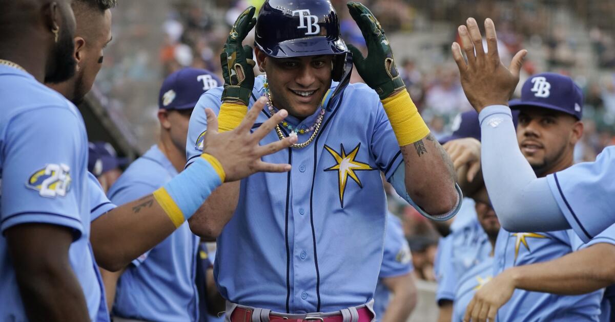 Tampa Bay Rays' Jose Siri draws a walk from Houston Astros