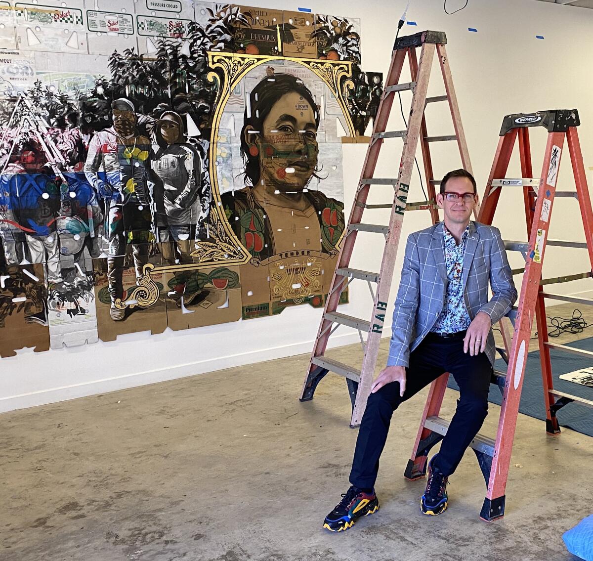 Andrew Utt, executive director of ICA San Diego, at the installation of Rethinking Essentials at ICA North.