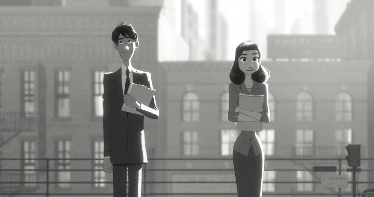 In the short film "Paperman," by John Kahrs, a young man has a chance meeting with a beautiful woman on his morning commute.
