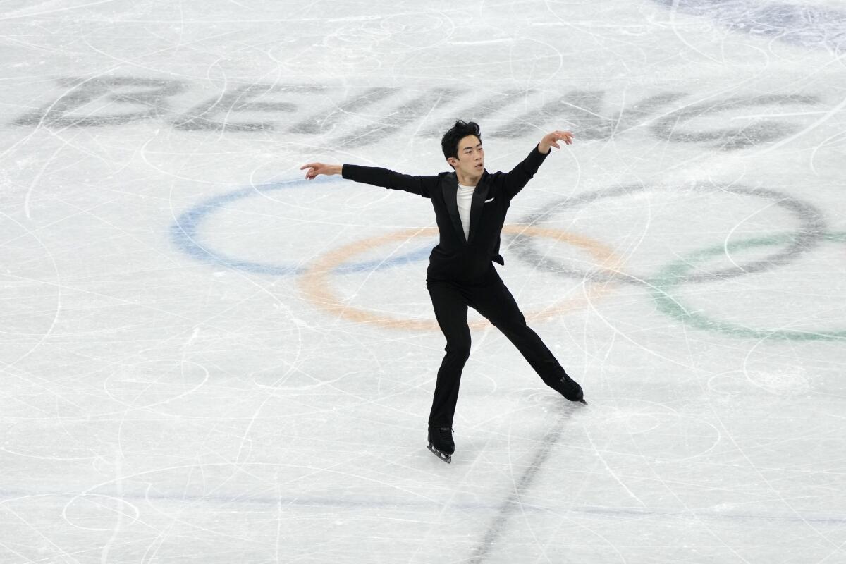 Nathan Chen competes during the men's singles short program Friday.