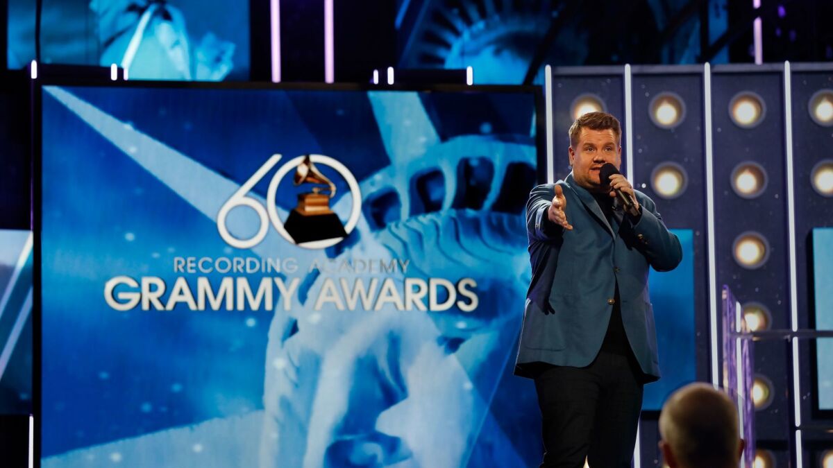 James Corden, host of the Grammy Awards, at rehearsals.