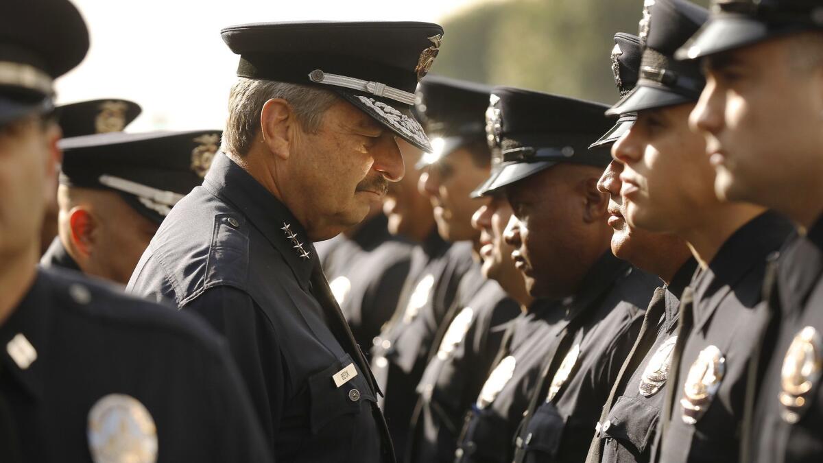 LAPD Chief Charlie Beck conducts his last formal inspection on May 7.