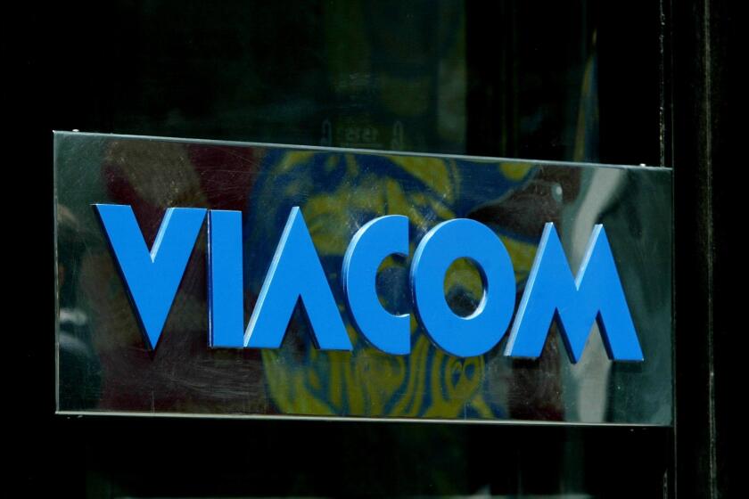 Viacom logo is seen outside company headquarters.