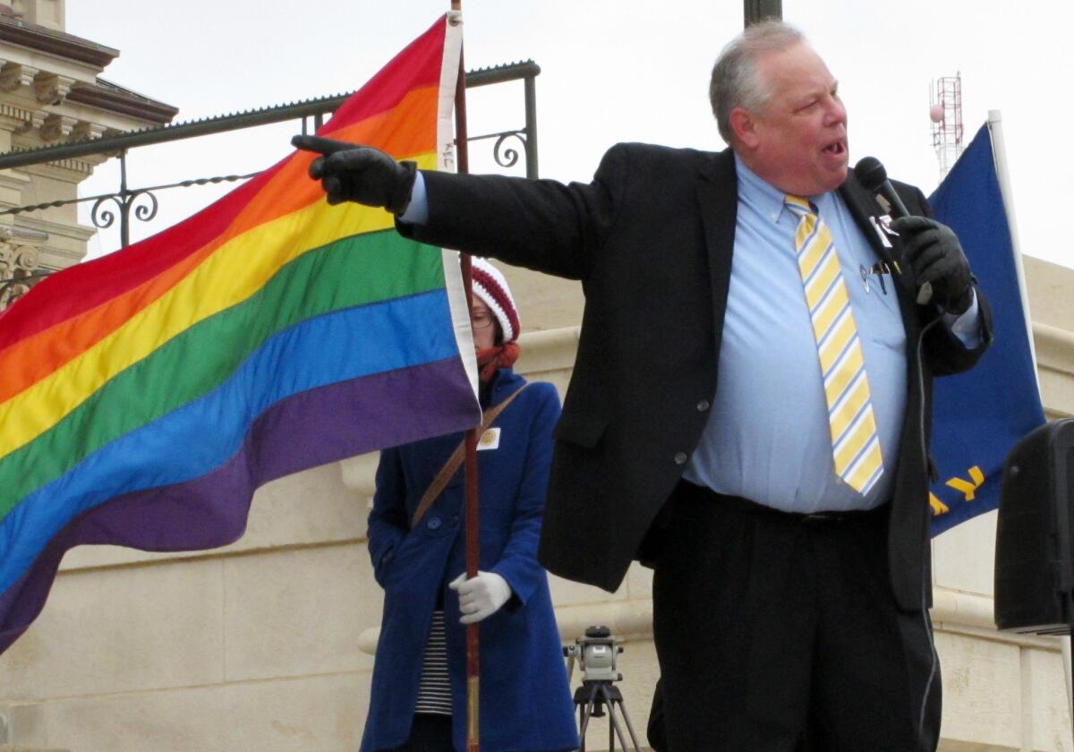Tom Witt, executive director of Equality Kansas, the state's leading gay rights group, rallies support in February.