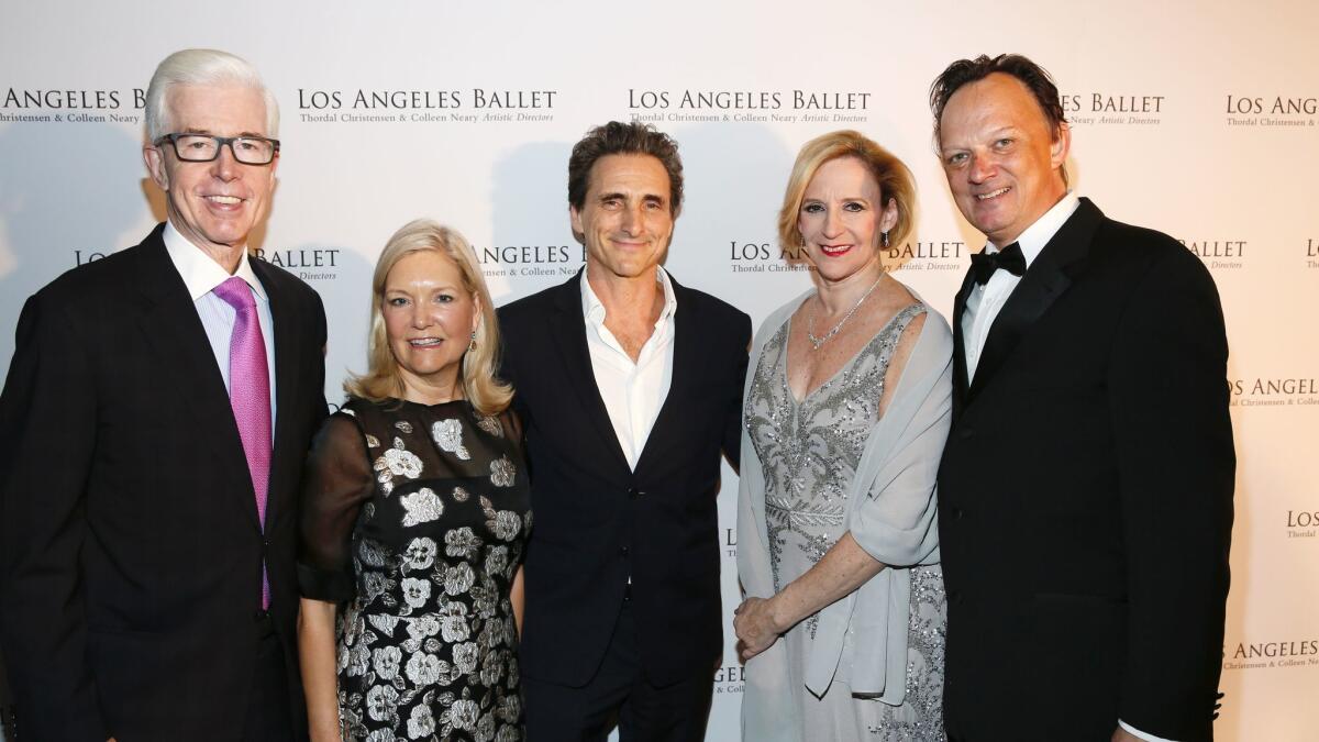 From left, former Gov. Gray Davis, Sharon Davis, producer Lawrence Bender and Los Angeles Ballet artistic directors Colleen Neary and Thordal Christensen arrive for the Los Angeles Ballet Gala at the Beverly Wilshire on April 21.