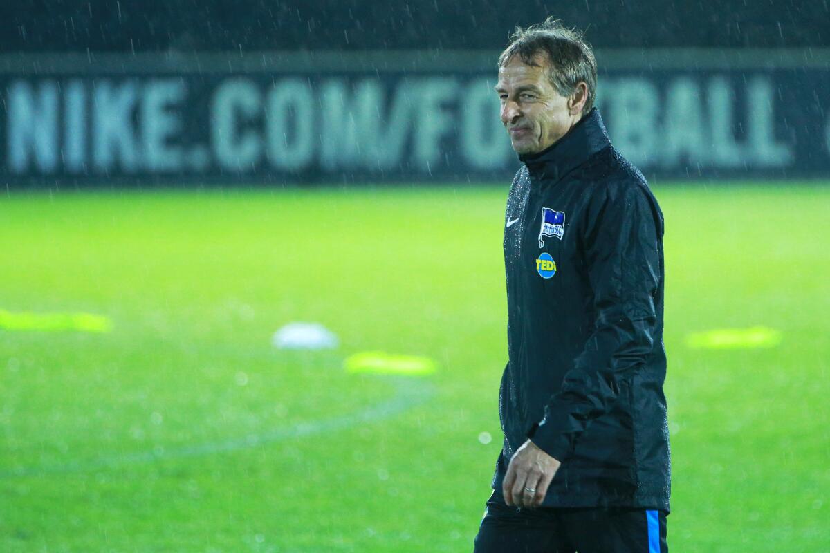Jurgen Klinsmann, former coach of the U.S. men's national soccer team, is working for the German club team Hertha Berlin.