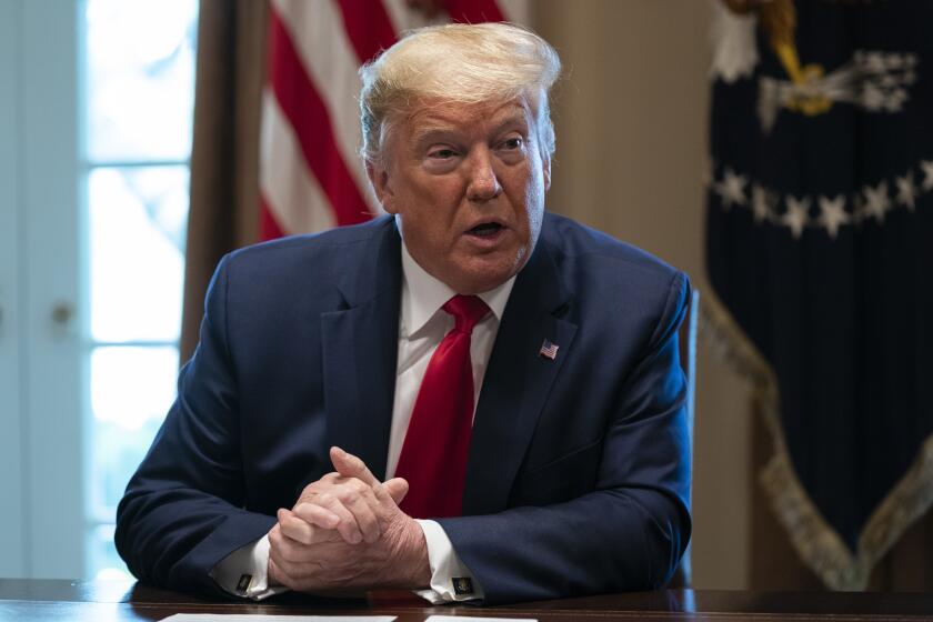 President Donald Trump speaks during a meeting with energy sector business leaders in the Cabinet Room of the White House, Friday, April 3, 2020, in Washington. (AP Photo/Evan Vucci)