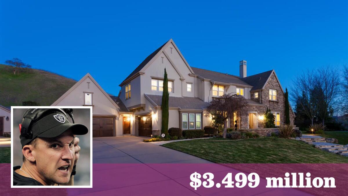 The former Raiders coach has priced his five-bedroom home in Alamo at $3.499 million.