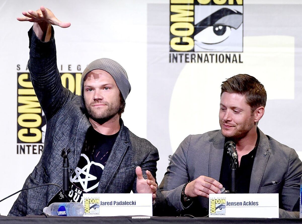 Actors Jared Padalecki (L) and Jensen Ackles attend the "Supernatural" Special Video Presentation And Q&A during Comic-Con International 2016 at San Diego Convention Center on July 24, 2016 in San Diego, California.