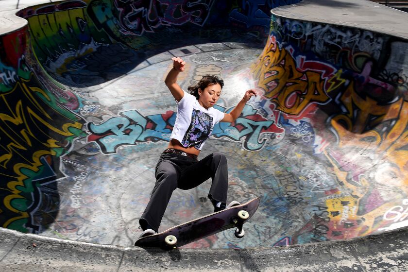 *******DO NOT USE***** FOR WOMENS SPECIAL SECTION RUNNING MARCH 8********LOS ANGELES-CA-NOVEMBER 26, 2019: Lizzie Armanto is photographed at Garvanza Skate Park in Los Angeles on Tuesday, November 26, 2019. (Christina House / Los Angeles Times)