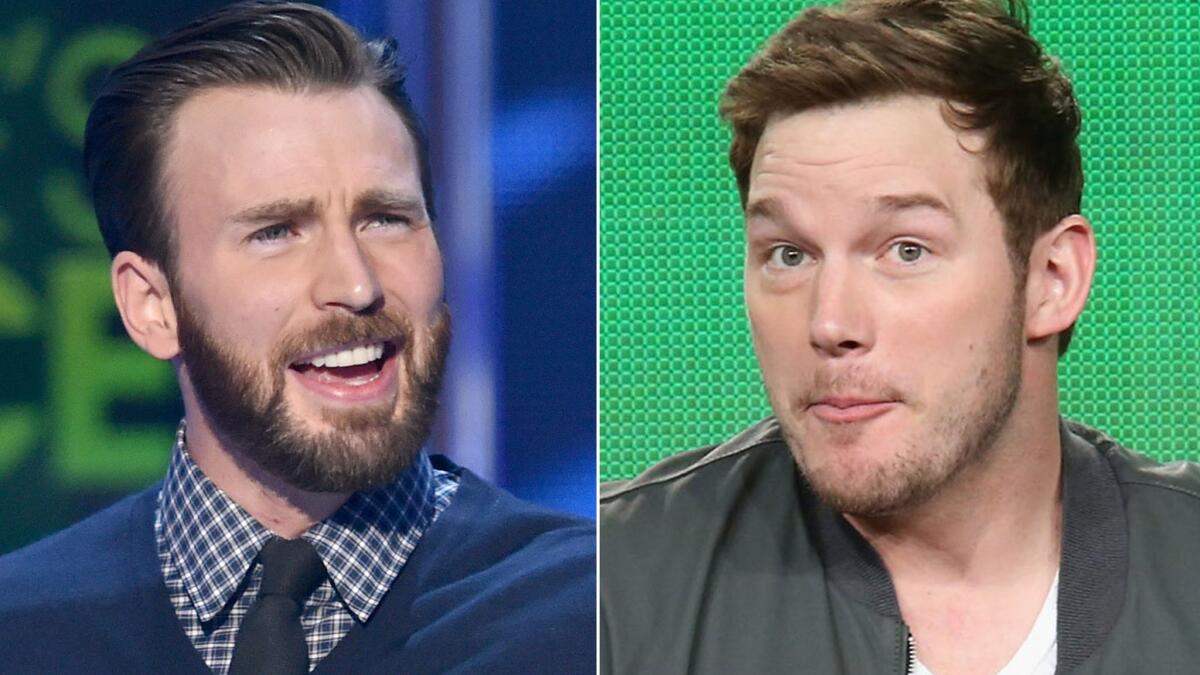 Chris Evans (a.k.a Captain America), left, and Chris Pratt (a.k.a. Star-Lord) are taking the Super Bowl very, very seriously this year.