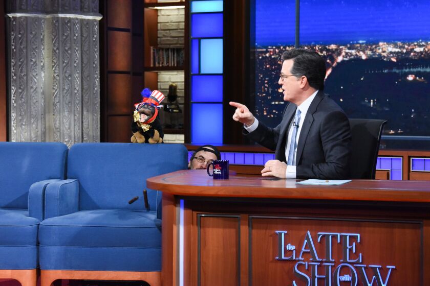 NEW YORK - NOVEMBER 5: The Late Show with Stephen Colbert and guest Triumph the Insult Comic Dog during Monday's November 5, 2018 show. (Photo by Scott Kowalchyk/CBS via Getty Images)