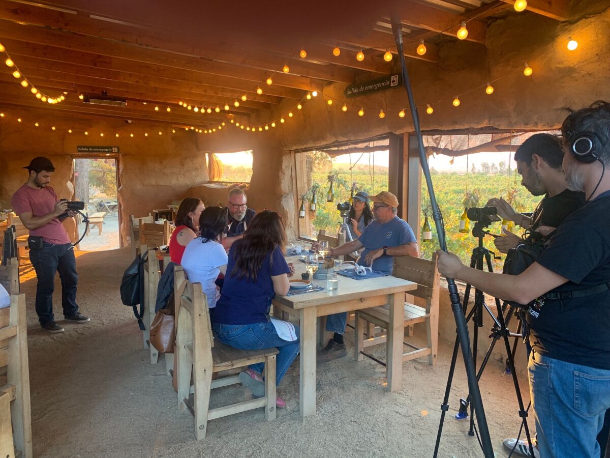 Filming under way at Deckman's en el Mogor restaurant in Baja's Valle de Guadalupe 