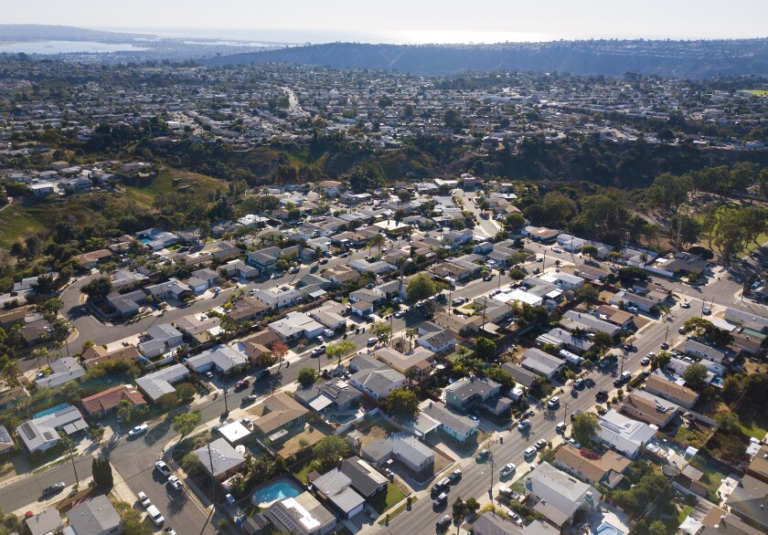 Aerial view of homes in Clairemont.