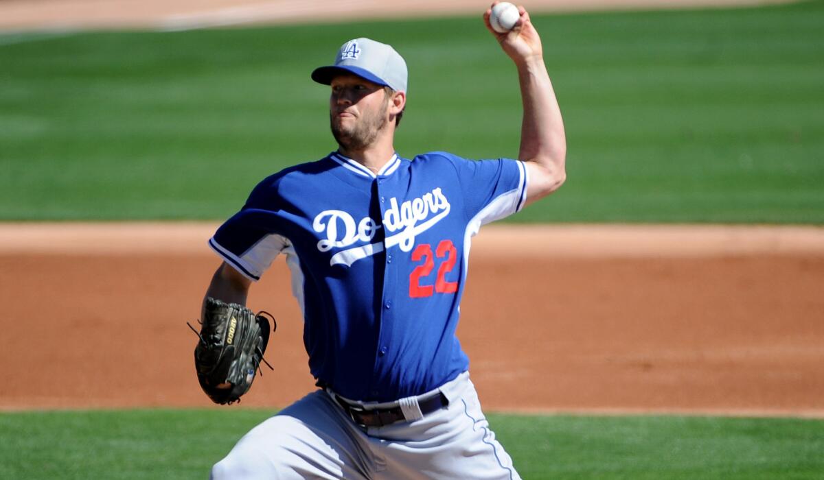 Clayton Kershaw, shown during a game March 5, despite suffering a chipped tooth and a sore jaw, allowed only one run on three hits, striking out four and not walking a batter in five innings on Friday.