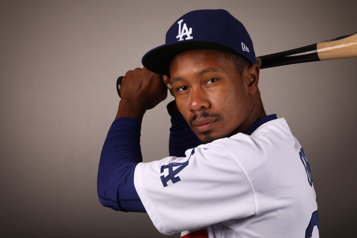Dodgers outfielder Terrance Gore poses for a portrait.