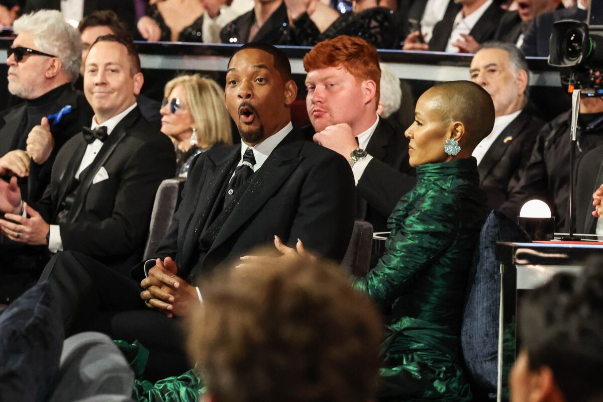 Will Smith and Jada Pinkett watch the show at the 94th Academy Awards
