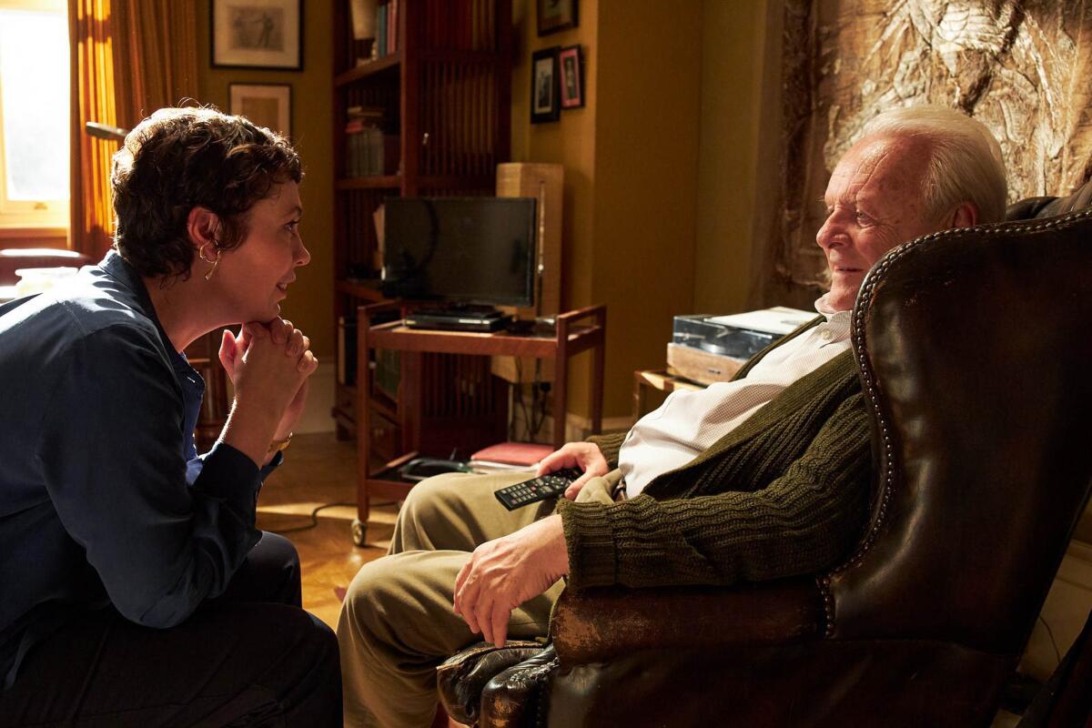 Olivia Colman and Anthony Hopkins in a scene from "The Father." 