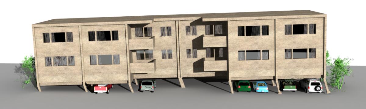 Soft-story apartments can collapse when the skinny poles holding up the carports are shaken.