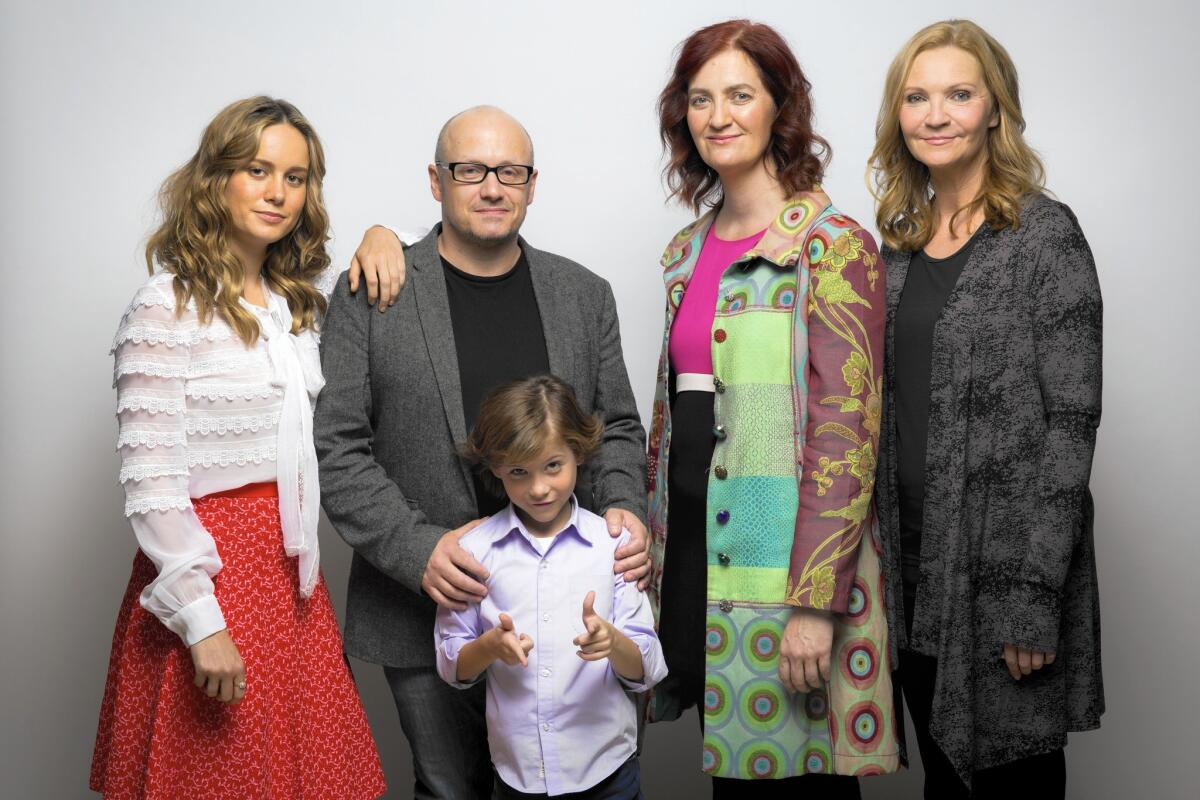 From "Room": actress Brie Larson, left, director Lenny Abrahamson, actor Jacob Tremblay, writer Emma Donoghue and actress Joan Allen.