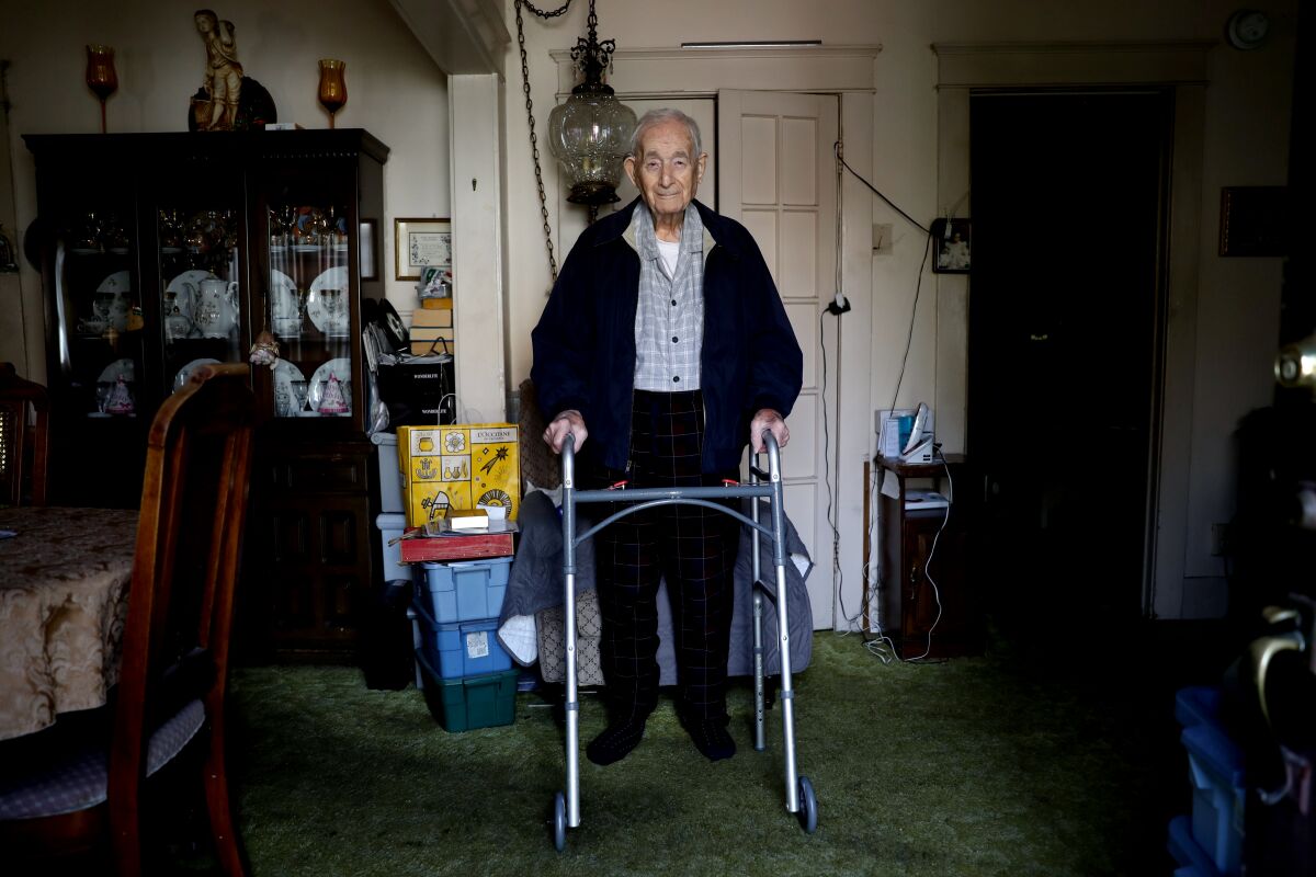 Paul Hult, a 102-year-old World War II veteran, in his Hollywood apartment.