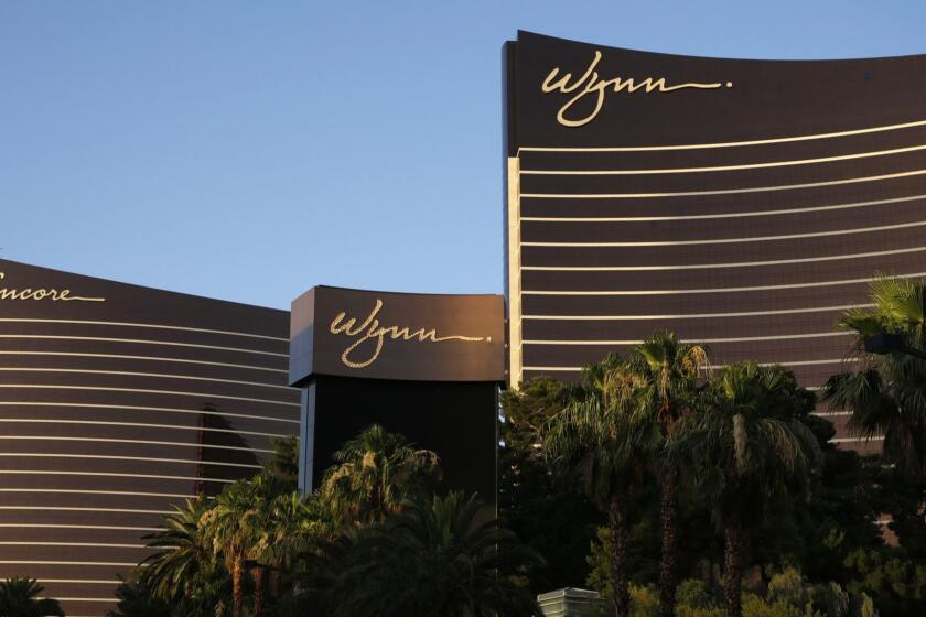 FILE - This June 17, 2014 file photo shows the Wynn Las Vegas and Encore resorts in Las Vegas, both owned and operated by Wynn Resorts. Evidence of disgraced casino mogul Steve Wynn's alleged pattern of reckless behavior and mismanagement of Wynn Resorts could be presented during a court hearing this week. The hearing scheduled for Tuesday, March 27, 2018, is part of a yearslong case involving him, his ex-wife Elaine Wynn, and the company they founded. (AP Photo/John Locher, File)
