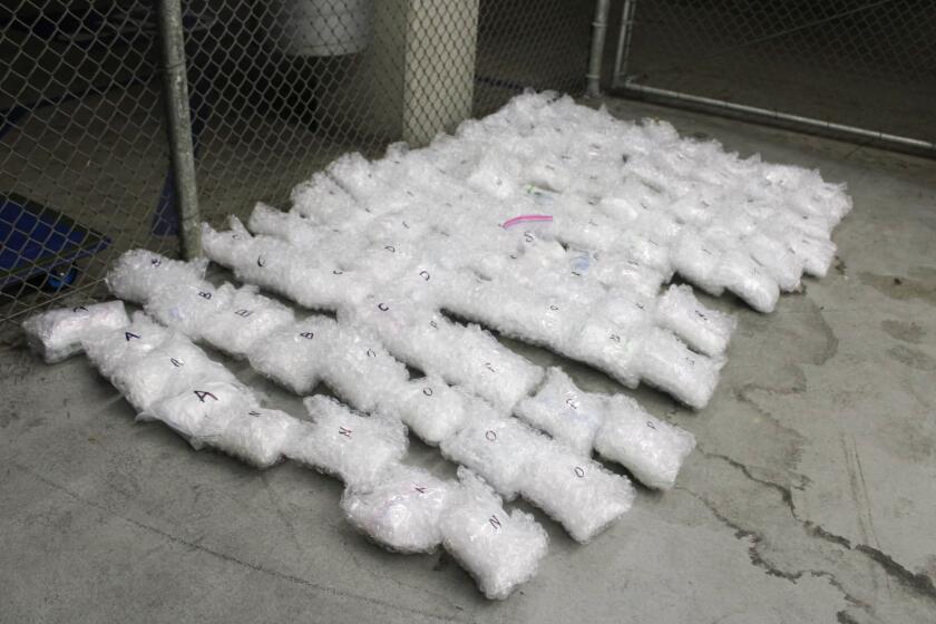 A box containing 235 pounds of methamphetamine were confiscated from an Airbnb residence off the 1400 block of Ethel Ave in Alhambra, Calif.