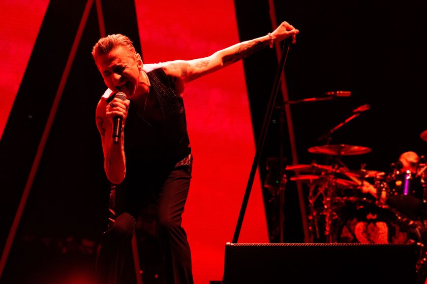 INGLEWOOD, CALIFORNIA - MARCH 28: Singer Dave Gahan of Depeche Mode performs onstage during the 'Memento Mori' tour at The Kia Forum on March 28, 2023 in Inglewood, California. (Photo by Scott Dudelson/Getty Images)