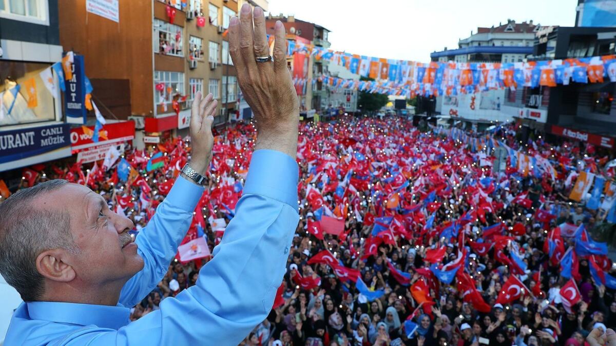 Turkish President Recep Tayyip Erdogan speaks during a rally in Istanbul in a photo released Friday by the Turkish Presidential Press Service.