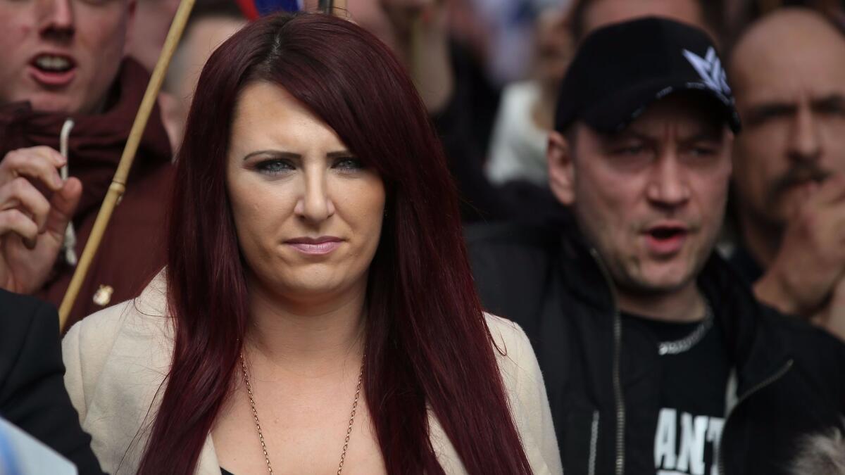 Jayda Fransen of the far-right organization Britain First in central London in April 2017.