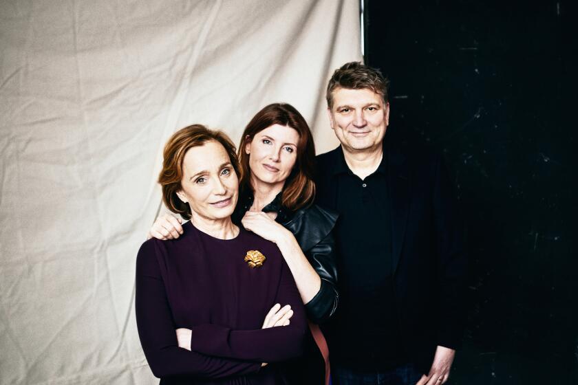 LONDON, UNITED KINGDOM -FEBRUARY 25, 2020: Actress Kristin Scott Thomas, Sharon Horgan and , Director Peter Cattaneo from the movie "Military Wives." CREDIT: Christopher L Proctor / For The Times