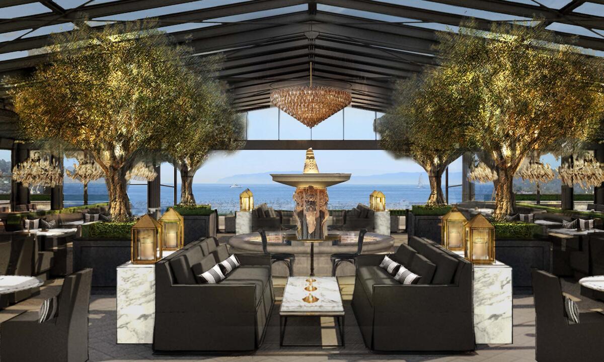 A rendering of the rooftop restaurant for RH Newport Beach.