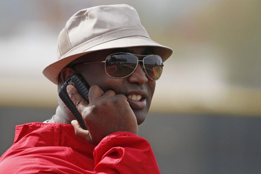 Former Angels general manager Tony Reagins at spring training in 2010. Reagins has been hired for a new role with Major League Baseball.