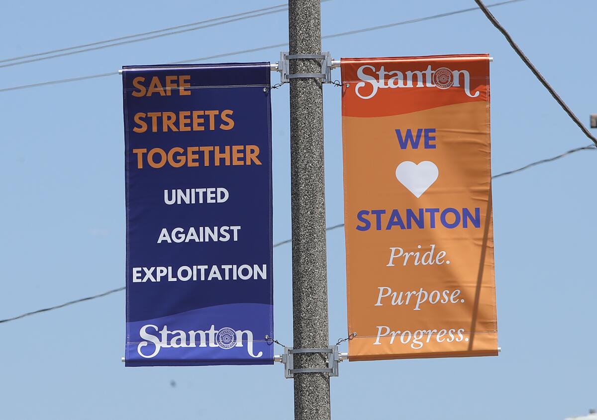Safe Streets banners hang along Beach Boulevard in Stanton.