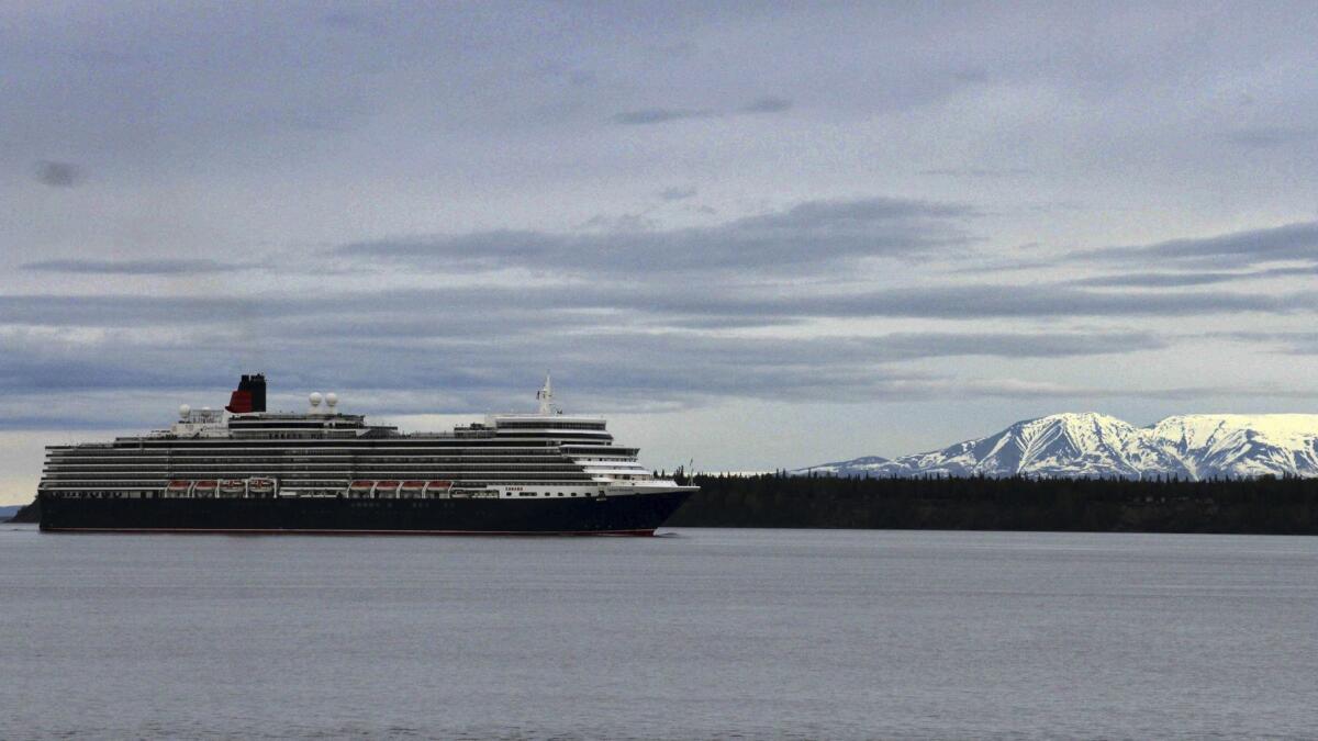 Cunard's Queen Elizabeth sails through Cook Inlet earlier this month. It will serve Alaska this summer.